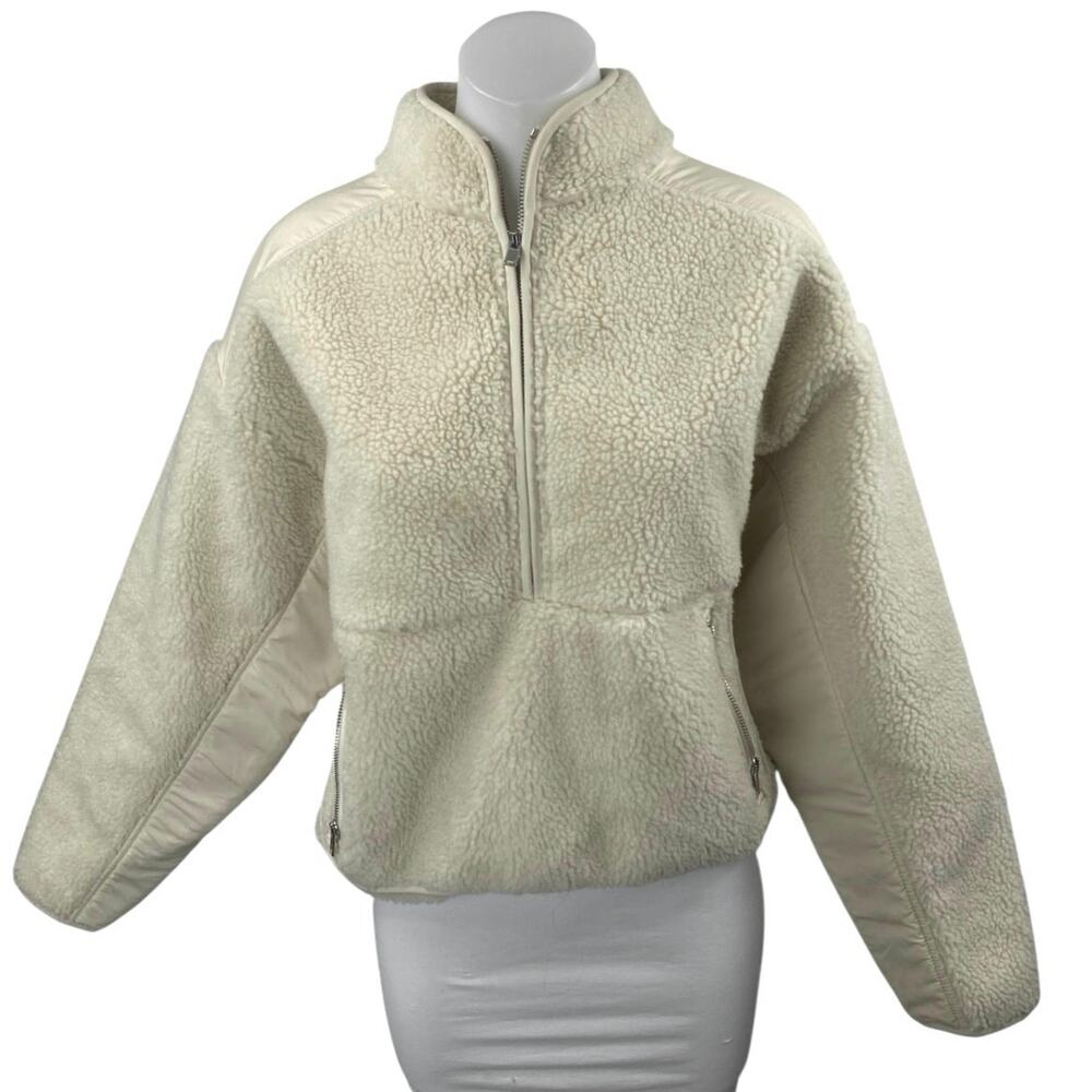 Madewell Women's Cream Faux Shearling Half Zip Long Sleeve Sweater Top Size M